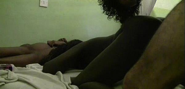  Slutty black girl receives a thick dick in doggystyle position on bed
